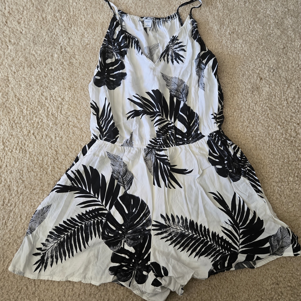 Old Navy Black and White Leaf Print Kids One Piece